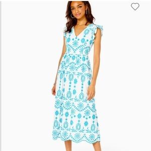 🏝️💕Lilly Pulitzer Lillyanne Flutter Sleeve Eyelet Midi dress, size 16 NWT.
